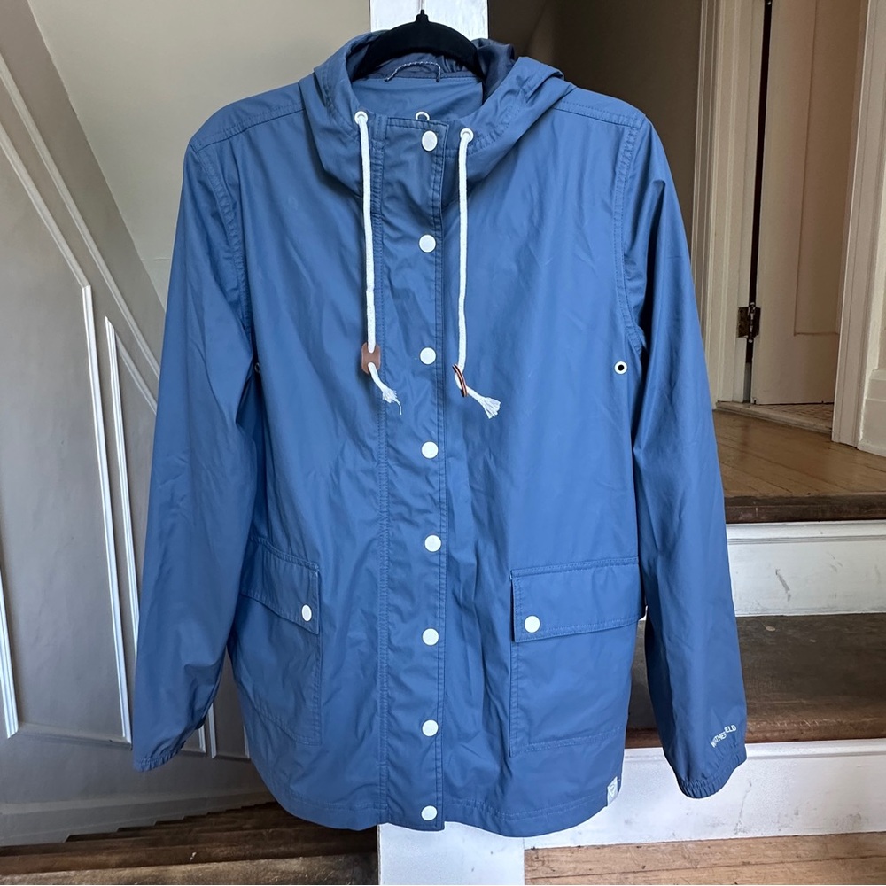 Size Large Blue hooded Rain Jacket